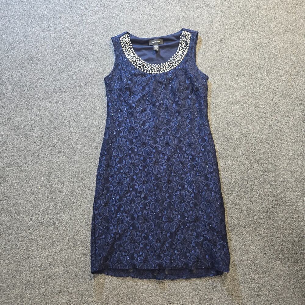 RM Richards Dress Womens 6 Blue Lace Glitter Beaded Sleeveless Stretch Cocktail